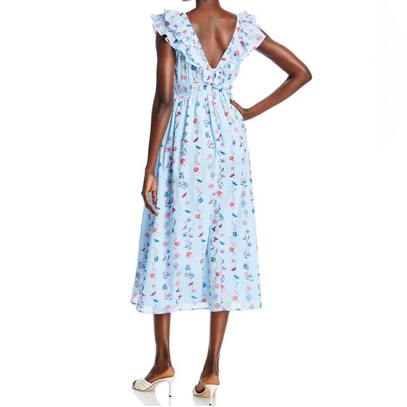 Banjanan Dresses & Skirts - Banjanan Maya Cotton Ruffled Foliage Floral Dress, Blue, NWT, Size M